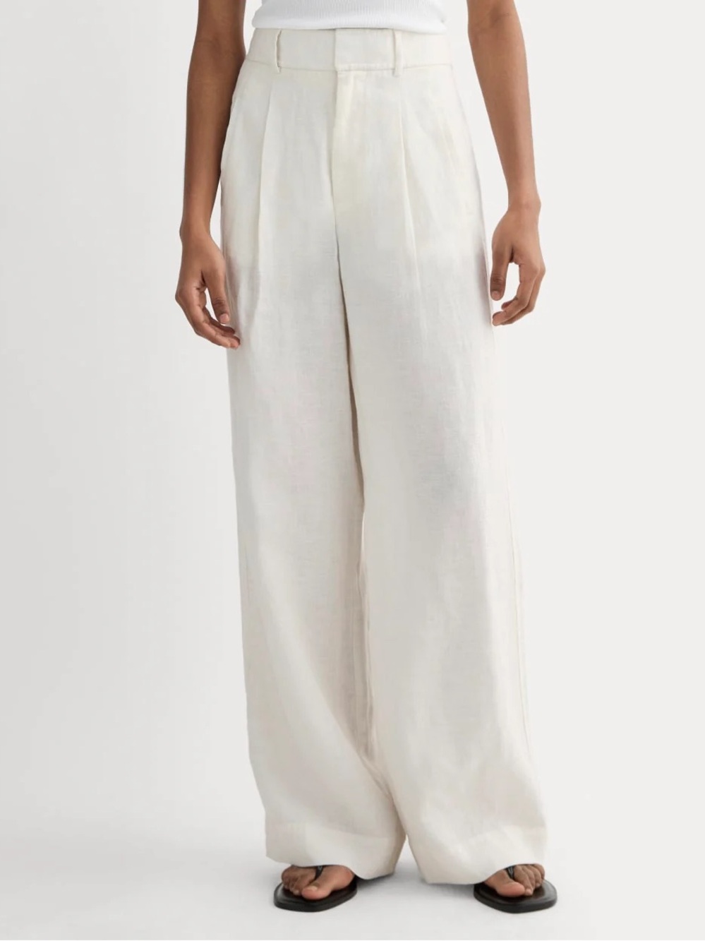 Everlane Ivory Wide-Leg Linen-Blend Pants